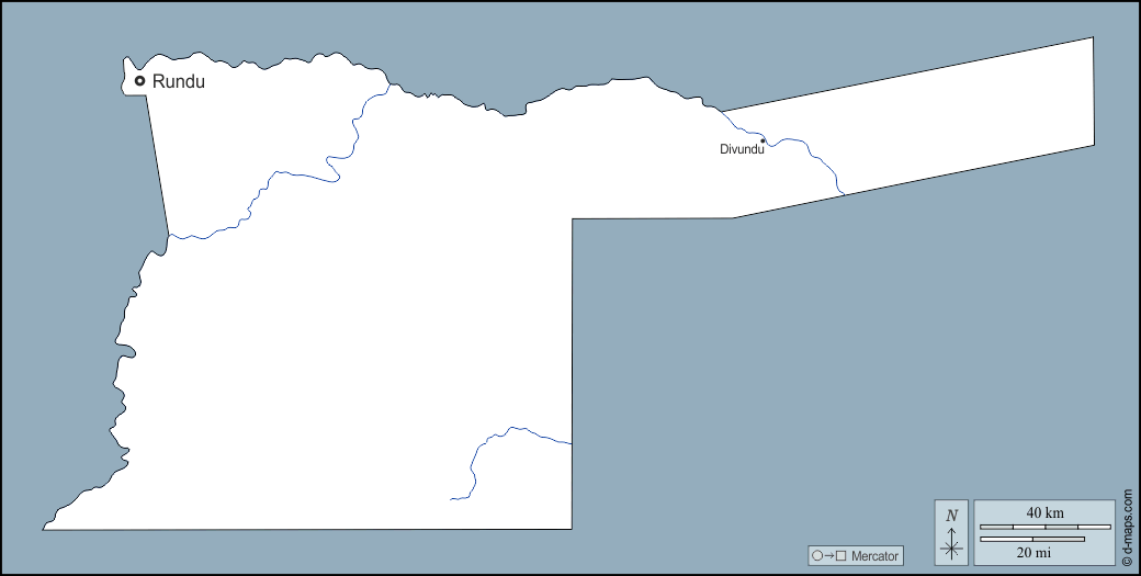 Kavango East : d-maps.com: carte géographique gratuite, carte géographique muette gratuite, carte vierge gratuite, fond de carte gratuit, formats graphiques courants : contours, hydrographie, principales villes, noms