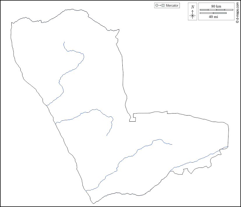 Kunene : d-maps.com: mappa gratuita, mappa muta gratuita, cartina muta gratuita : contorni, idrografia, bianco