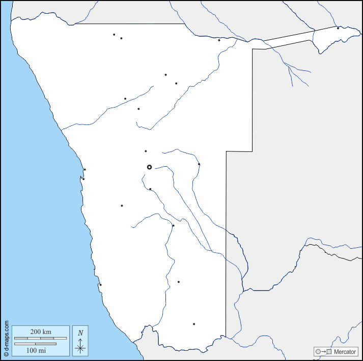 Namibia : d-maps.com: free map, free blank map, free outline map, free base map : boundaries, hydrography, main cities