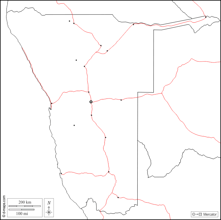 Намибия : d-maps.com: Бесплатная карта, бесплатная карта, свободная карта, Бесплатная базовая карта
 : границы, Главные города, дорог, Белый