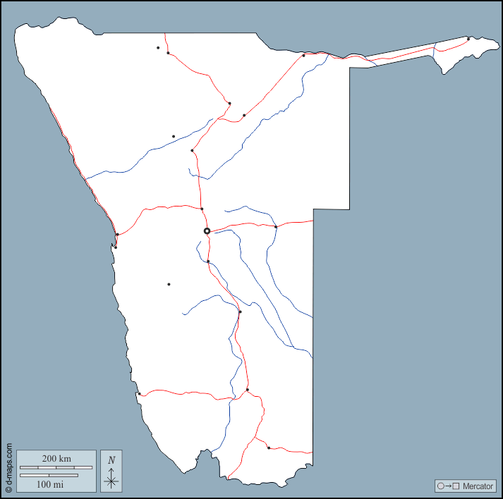 Намибия : d-maps.com: Бесплатная карта, бесплатная карта, свободная карта, Бесплатная базовая карта
 : контур, гидрографии, Главные города, дорог