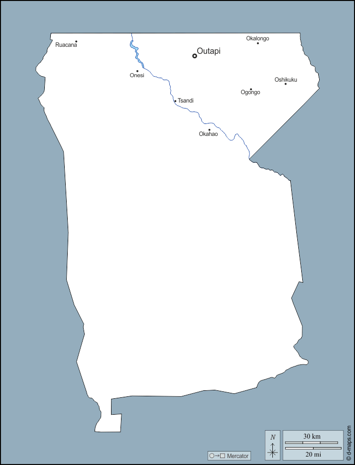 Omusati : d-maps.com: mappa gratuita, mappa muta gratuita, cartina muta gratuita : contorni, idrografia, principali città, nomi