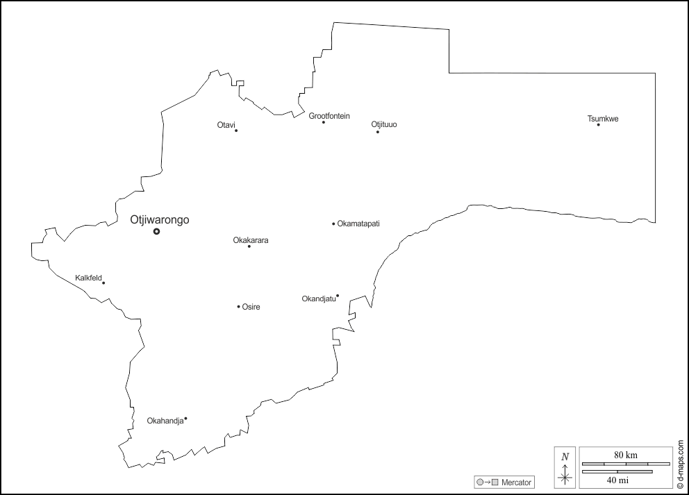 Otjozondjupa : d-maps.com: mapa gratuito, mapa mudo gratuito, mapa en blanco gratuito, plantilla de mapa : contornos, principales ciudades, nombres, blanco