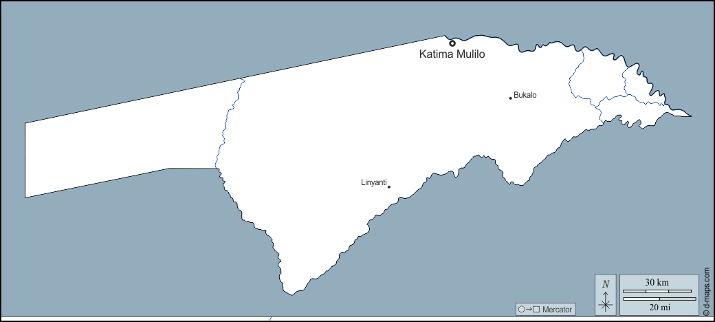 Zambezi : d-maps.com: Kostenlose Karten, kostenlose stumme Karte, kostenlose unausgefüllt Landkarte, kostenlose hochauflösende Umrisskarte : Umrisse, Hydrografie, Wichtige Städte, Namen