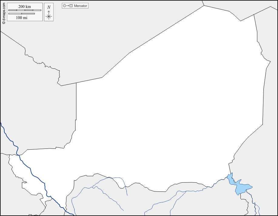 Niger : d-maps.com: mapa livre, mapa em branco livre, mapa livre do esboço, mapa básico livre
 : fronteiras, hidrografia