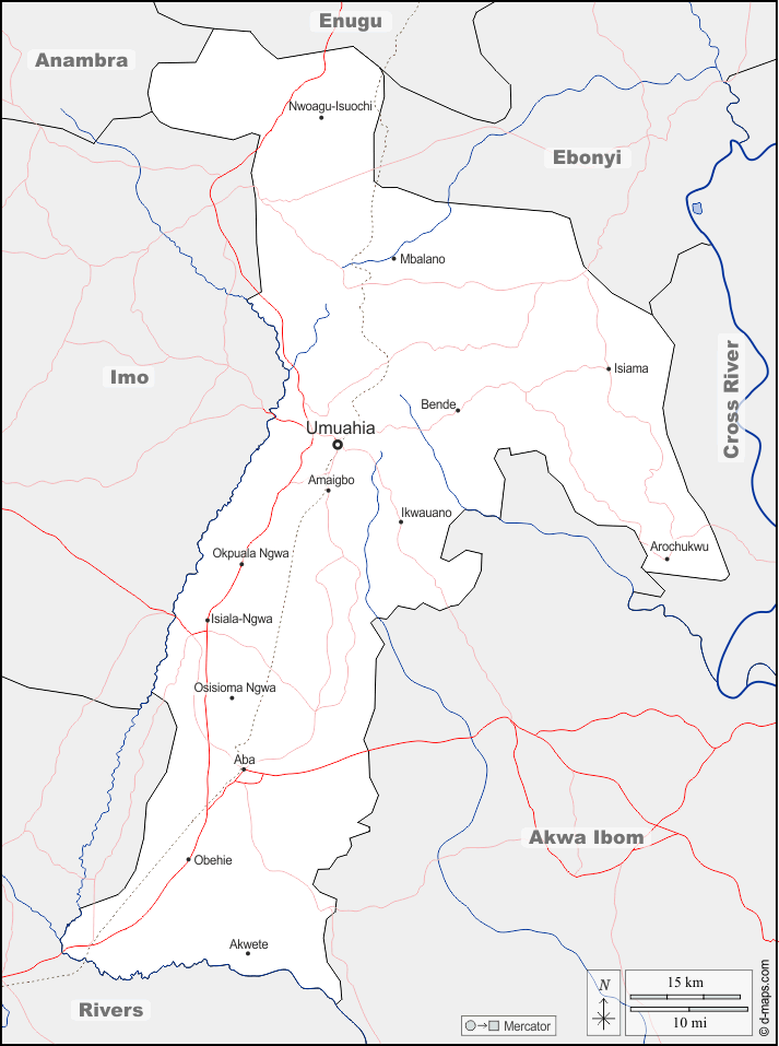 Abia : d-maps.com: mapa gratuito, mapa mudo gratuito, mapa en blanco gratuito, plantilla de mapa : fronteras, hidrografía, principales ciudades, carreteras, nombres