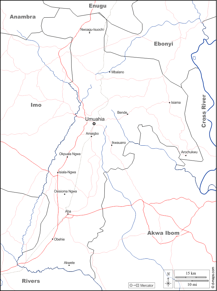 Abia : d-maps.com: mapa gratuito, mapa mudo gratuito, mapa en blanco gratuito, plantilla de mapa : fronteras, hidrografía, principales ciudades, carreteras, nombres, blanco