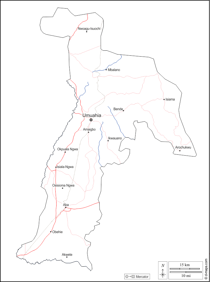 Abia : d-maps.com: mapa gratuito, mapa mudo gratuito, mapa en blanco gratuito, plantilla de mapa : contornos, hidrografía, principales ciudades, carreteras, nombres, blanco