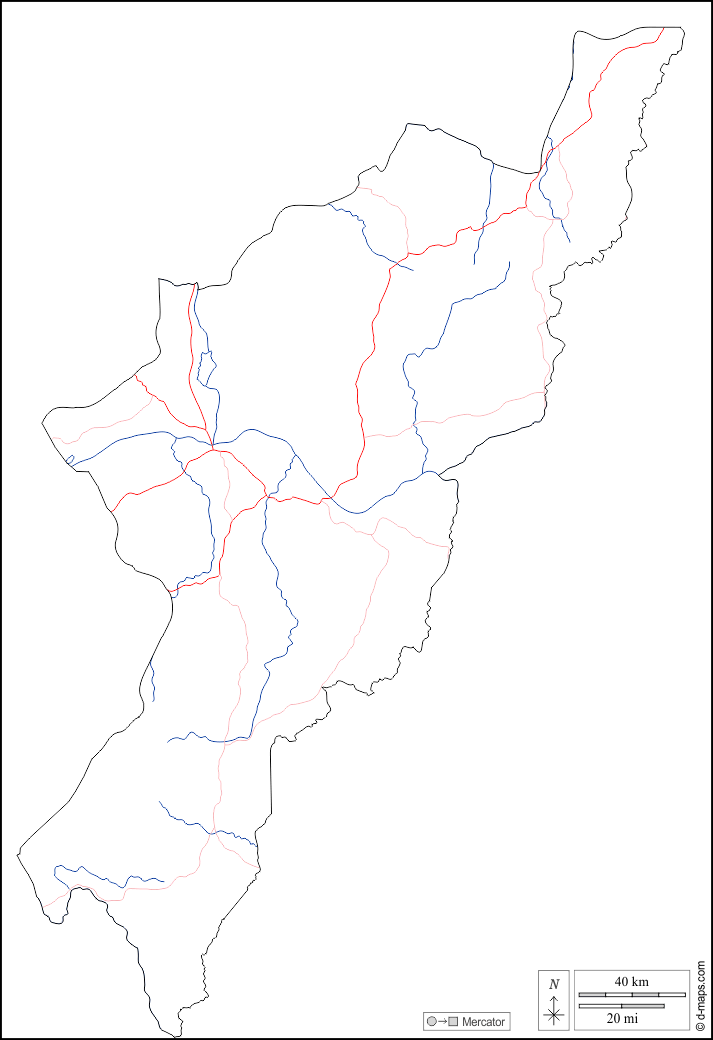 Adamawa : d-maps.com: carte géographique gratuite, carte géographique muette gratuite, carte vierge gratuite, fond de carte gratuit, formats graphiques courants : contours, hydrographie, routes, blanc