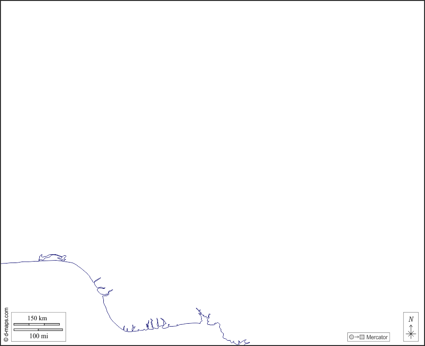 Nigeria : d-maps.com: Kostenlose Karten, kostenlose stumme Karte, kostenlose unausgefüllt Landkarte, kostenlose hochauflösende Umrisskarte : Küsten, weiß