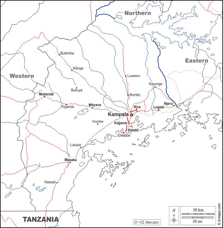 Central : d-maps.com: mapa gratuito, mapa mudo gratuito, mapa en blanco gratuito, plantilla de mapa : fronteras, hidrografía, principales ciudades, carreteras, nombres, blanco