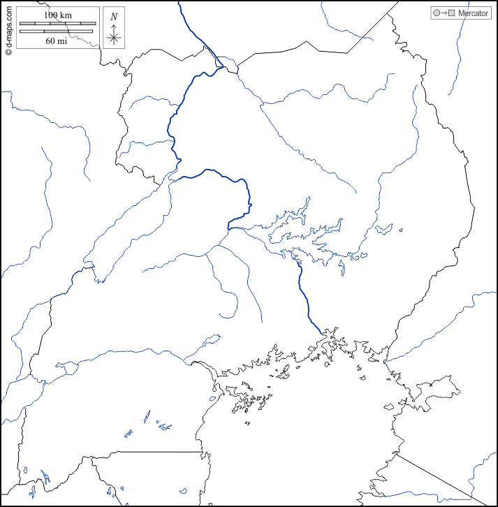Уганда : d-maps.com: Бесплатная карта, бесплатная карта, свободная карта, Бесплатная базовая карта
 : границы, гидрографии, Белый
