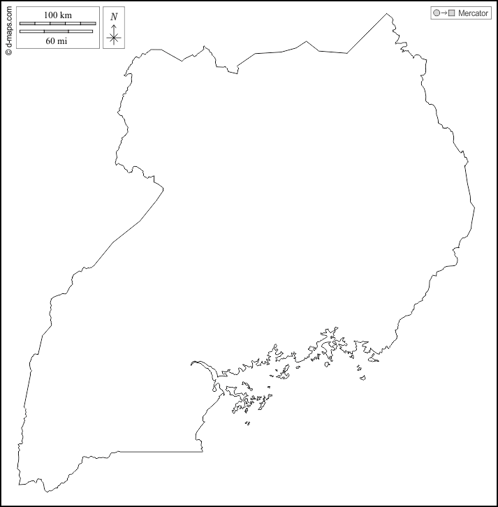 Uganda : d-maps.com: mappa gratuita, mappa muta gratuita, cartina muta gratuita : contorni, bianco