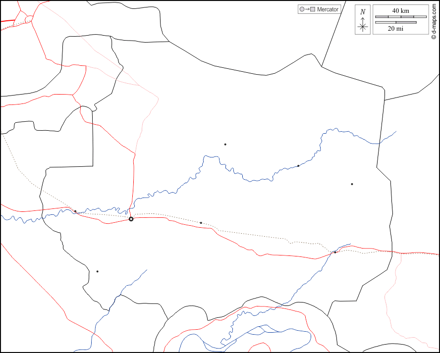 Kaffrine : d-maps.com: mapa livre, mapa em branco livre, mapa livre do esboço, mapa básico livre
 : fronteiras, hidrografia, principais cidades, estradas, branco