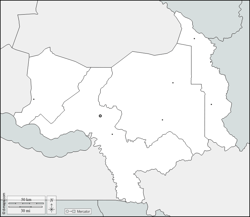 Tambacounda : d-maps.com: free map, free blank map, free outline map, free base map : boundaries, departments, main cities