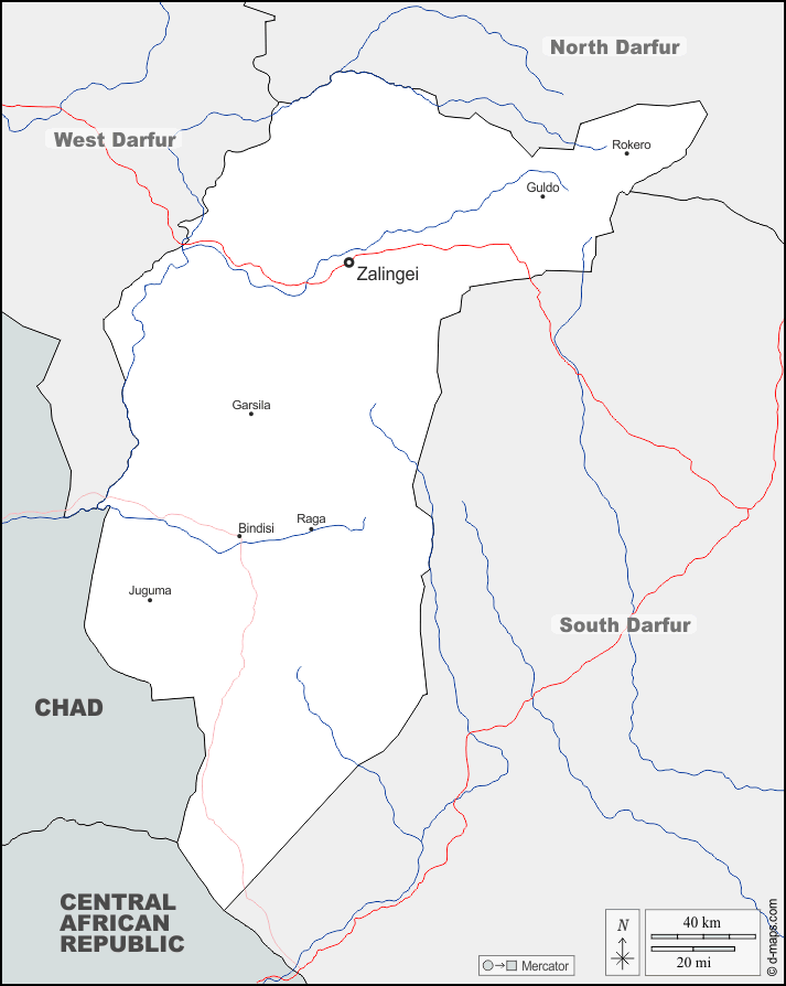 Darfur Central : d-maps.com: mapa gratuito, mapa mudo gratuito, mapa en blanco gratuito, plantilla de mapa : fronteras, hidrografía, principales ciudades, carreteras, nombres