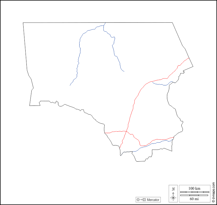 Kordofán del Norte : d-maps.com: mapa gratuito, mapa mudo gratuito, mapa en blanco gratuito, plantilla de mapa : contornos, hidrografía, carreteras, blanco