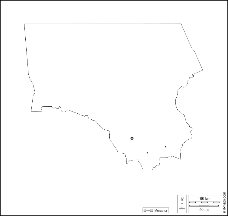 Kordofan du Nord : d-maps.com: carte géographique gratuite, carte géographique muette gratuite, carte vierge gratuite, fond de carte gratuit, formats graphiques courants : contours, principales villes, blanc