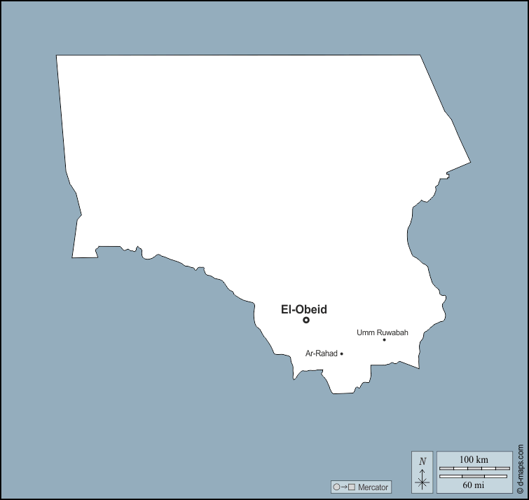 Kordofan Settentrionale : d-maps.com: mappa gratuita, mappa muta gratuita, cartina muta gratuita : contorni, principali città, nomi
