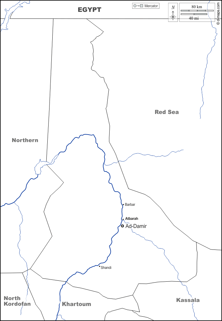 River Nile : d-maps.com: free map, free blank map, free outline map, free base map : boundaries, hydrography, main cities, names, white