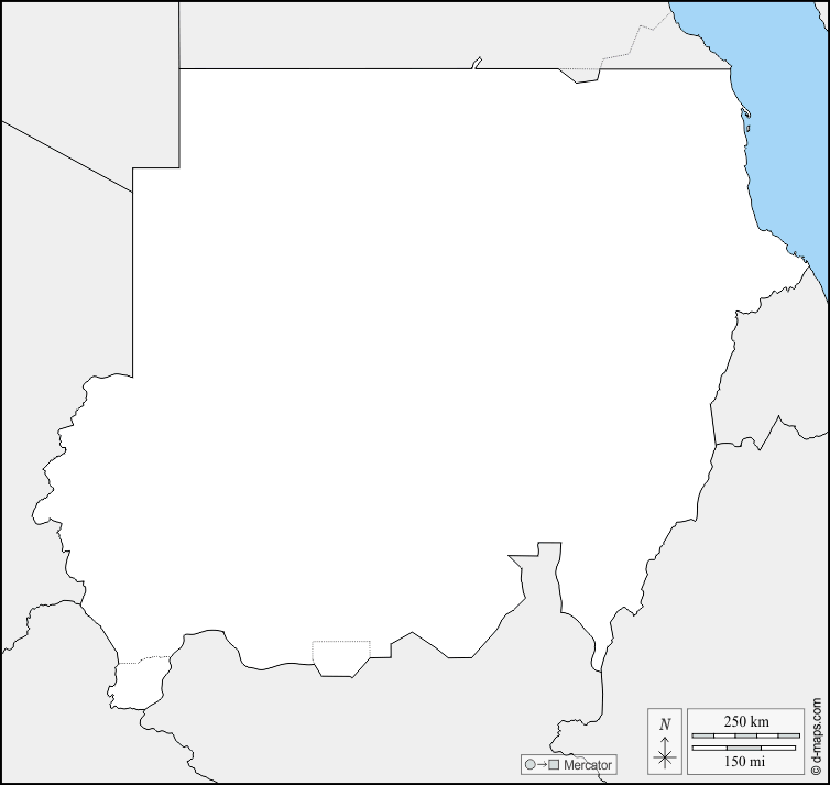 Sudan : d-maps.com: Kostenlose Karten, kostenlose stumme Karte, kostenlose unausgefüllt Landkarte, kostenlose hochauflösende Umrisskarte : Grenzen