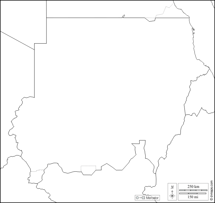 Sudan : d-maps.com: Kostenlose Karten, kostenlose stumme Karte, kostenlose unausgefüllt Landkarte, kostenlose hochauflösende Umrisskarte : Grenzen, weiß