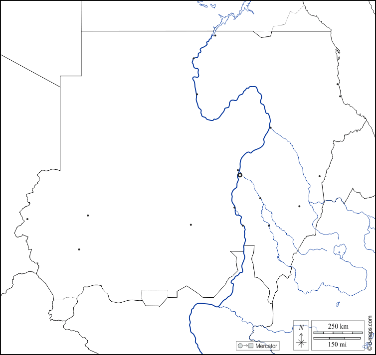 Sudan : d-maps.com: free map, free blank map, free outline map, free base map : boundaries, hydrography, main cities, white