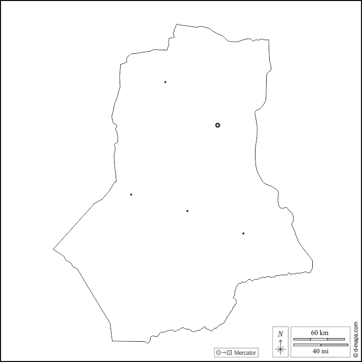 Darfur del Sur : d-maps.com: mapa gratuito, mapa mudo gratuito, mapa en blanco gratuito, plantilla de mapa : contornos, principales ciudades, blanco