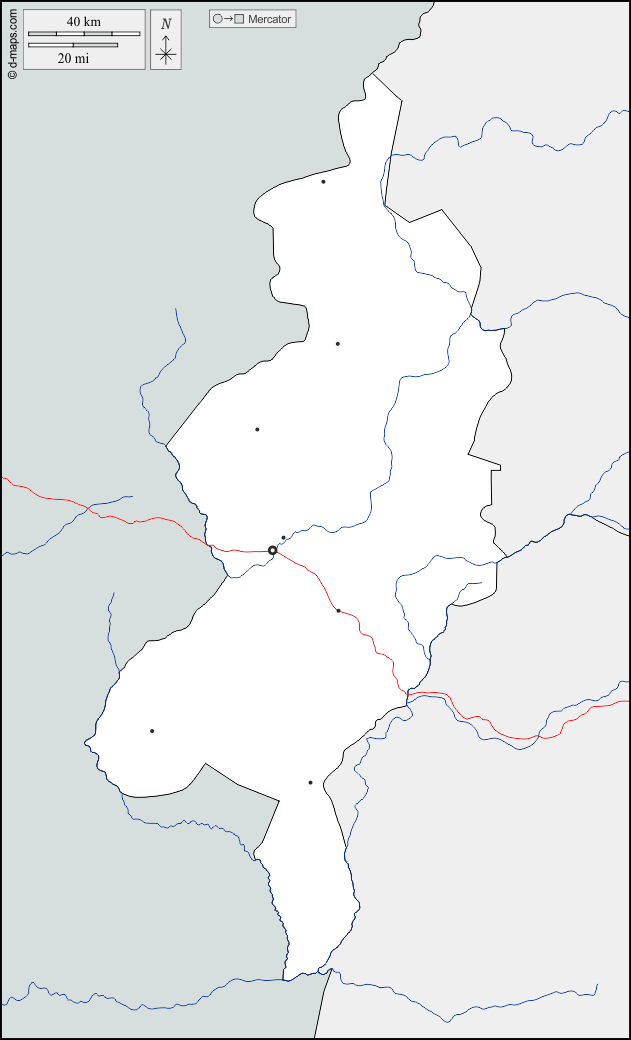 西达尔富尔州 : d-maps.com: 免费地图, 免费的空白地图, 免费的轮廓地图, 免费基地地图 : 边界, 水文学, 主要城市, 道路