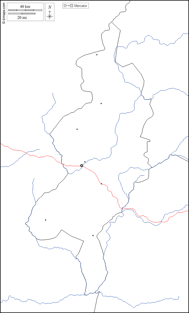Darfur Occidentale : d-maps.com: mappa gratuita, mappa muta gratuita, cartina muta gratuita : frontiere, idrografia, principali città, strade, bianco