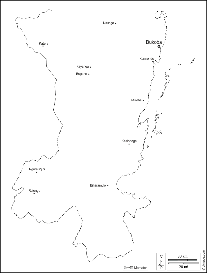 Кагера : d-maps.com: Бесплатная карта, бесплатная карта, свободная карта, Бесплатная базовая карта
 : контур, Главные города, имена, Белый