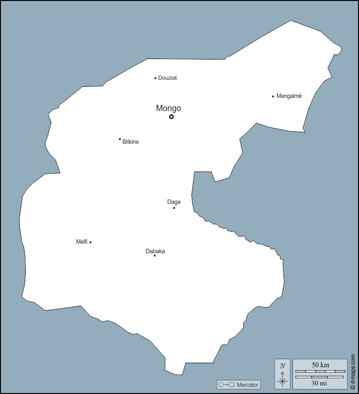 Guéra : d-maps.com: free map, free blank map, free outline map, free base map : outline, main cities, names