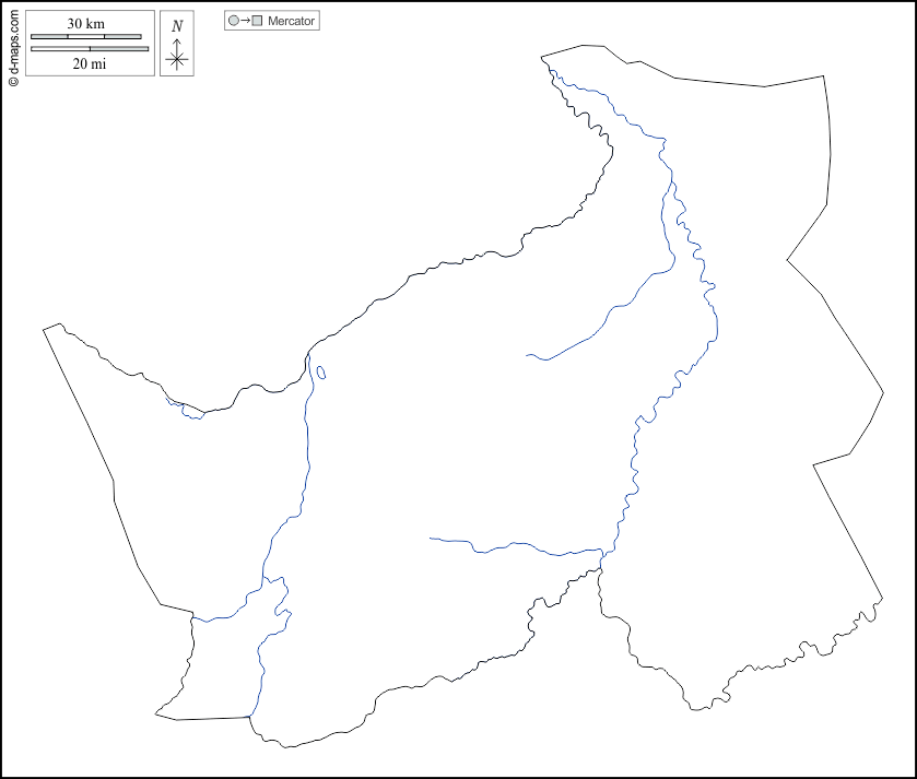 東洛貢區 : d-maps.com: 免费地图, 免费的空白地图, 免费的轮廓地图, 免费基地地图 : 大纲, 水文学, 白