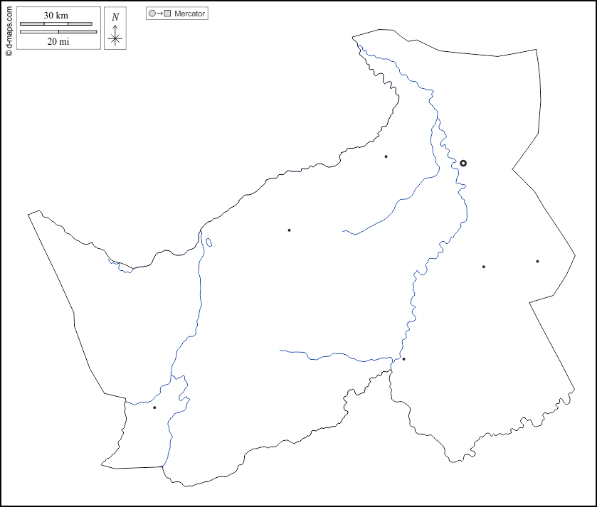 Logone Orientale : d-maps.com: mappa gratuita, mappa muta gratuita, cartina muta gratuita : contorni, idrografia, principali città, bianco