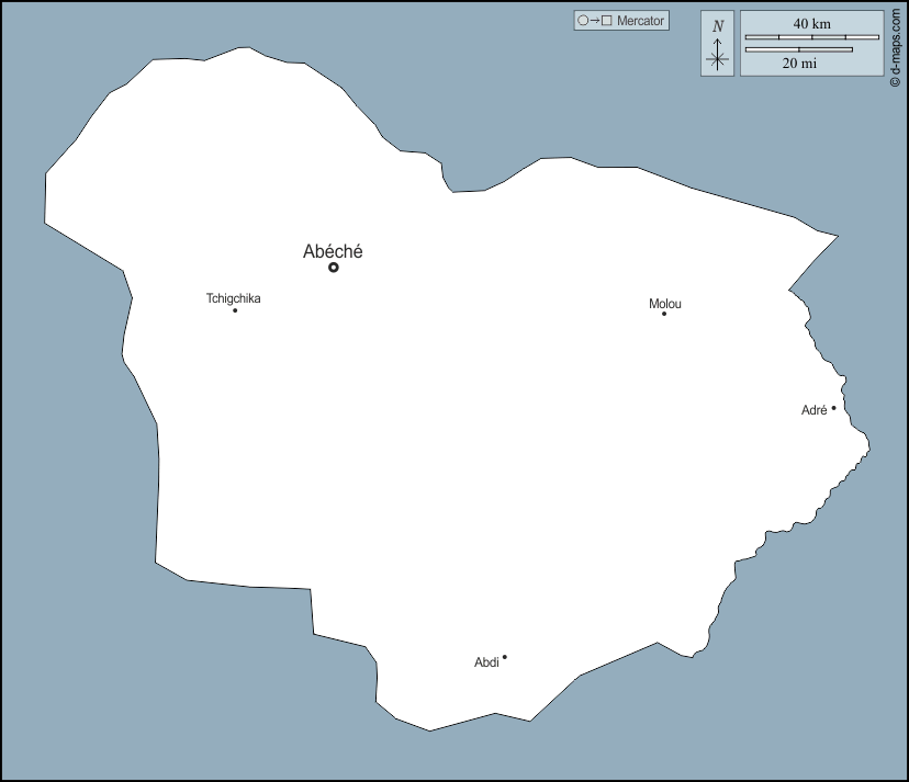 Ouaddaï : d-maps.com: mapa gratuito, mapa mudo gratuito, mapa en blanco gratuito, plantilla de mapa : contornos, principales ciudades, nombres