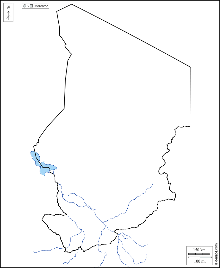 Chade : d-maps.com: mapa livre, mapa em branco livre, mapa livre do esboço, mapa básico livre
 : costas, limites, hidrografia