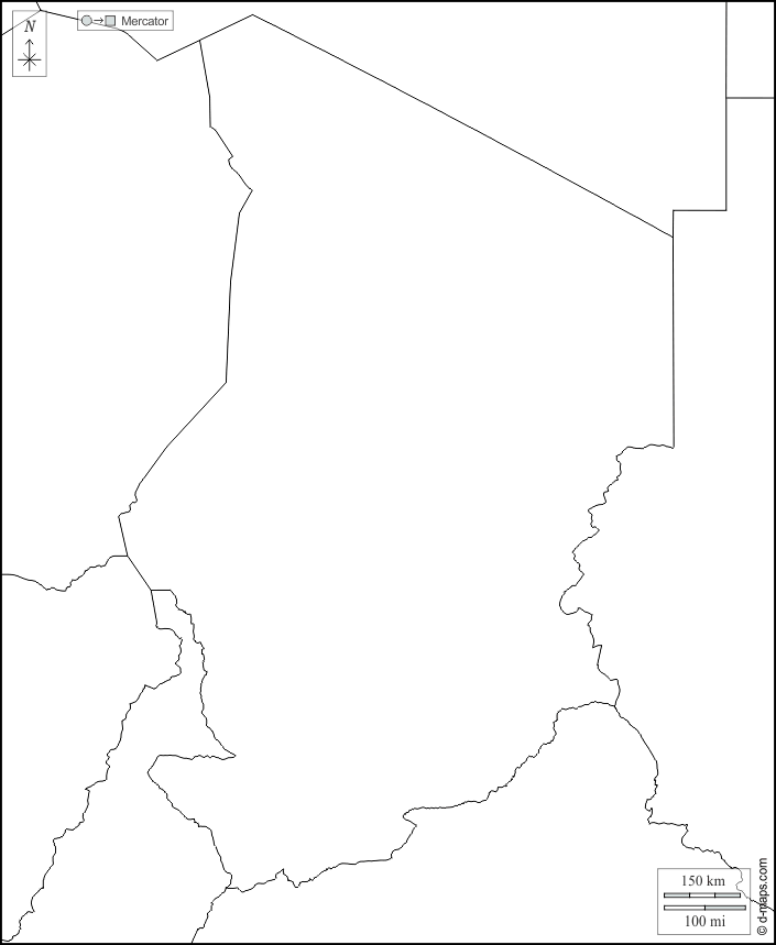 Tschad : d-maps.com: Kostenlose Karten, kostenlose stumme Karte, kostenlose unausgefüllt Landkarte, kostenlose hochauflösende Umrisskarte : Grenzen, weiß
