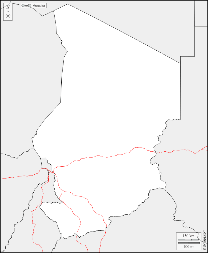 Chade : d-maps.com: mapa livre, mapa em branco livre, mapa livre do esboço, mapa básico livre
 : fronteiras, estradas