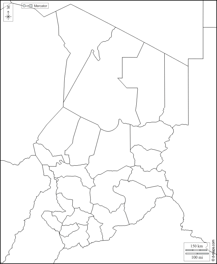 Chade : d-maps.com: mapa livre, mapa em branco livre, mapa livre do esboço, mapa básico livre
 : fronteiras, regiões, branco