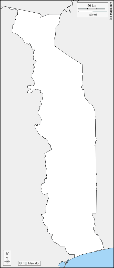 Togo : d-maps.com: carte géographique gratuite, carte géographique muette gratuite, carte vierge gratuite, fond de carte gratuit, formats graphiques courants : frontières