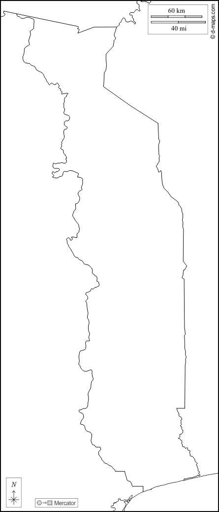 Togo : d-maps.com: carte géographique gratuite, carte géographique muette gratuite, carte vierge gratuite, fond de carte gratuit, formats graphiques courants : frontières, blanc