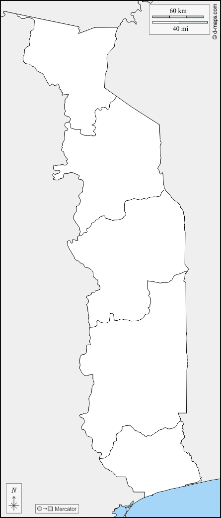Togo : d-maps.com: carte géographique gratuite, carte géographique muette gratuite, carte vierge gratuite, fond de carte gratuit, formats graphiques courants : frontières, régions