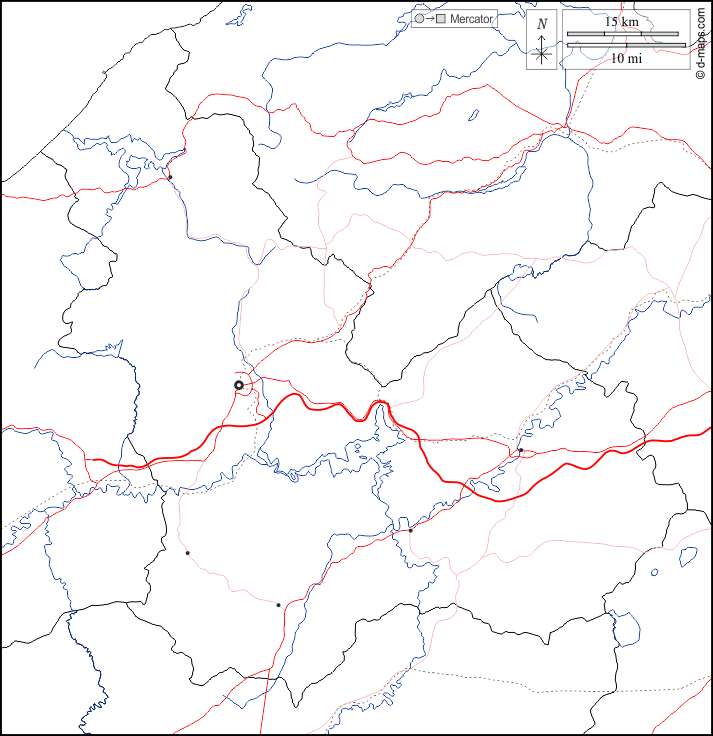 Béja : d-maps.com: mapa livre, mapa em branco livre, mapa livre do esboço, mapa básico livre
 : fronteiras, hidrografia, principais cidades, estradas, branco