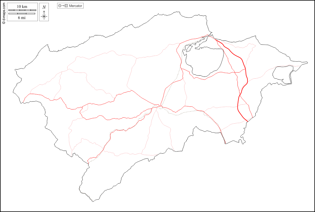 比塞大省, d-maps.com: 免费地图, 免费的空白地图, 免费的轮廓地图, 免费基地地图, 大纲, 道路, 白