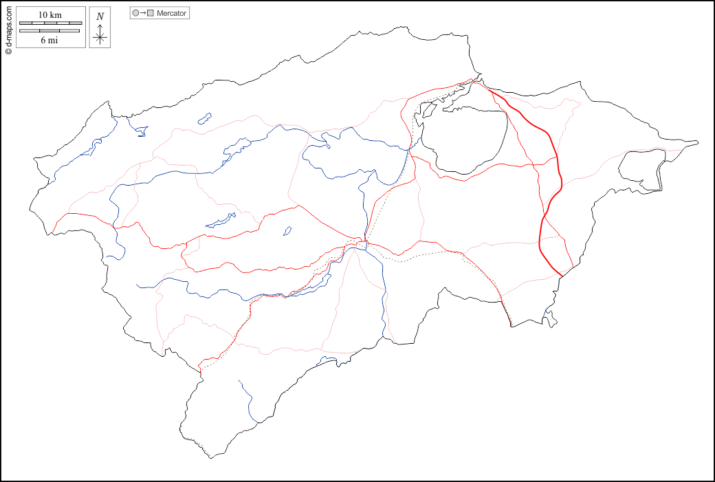 Bizerte : d-maps.com: Kostenlose Karten, kostenlose stumme Karte, kostenlose unausgefüllt Landkarte, kostenlose hochauflösende Umrisskarte : Umrisse, Hydrografie, Straßen, weiß