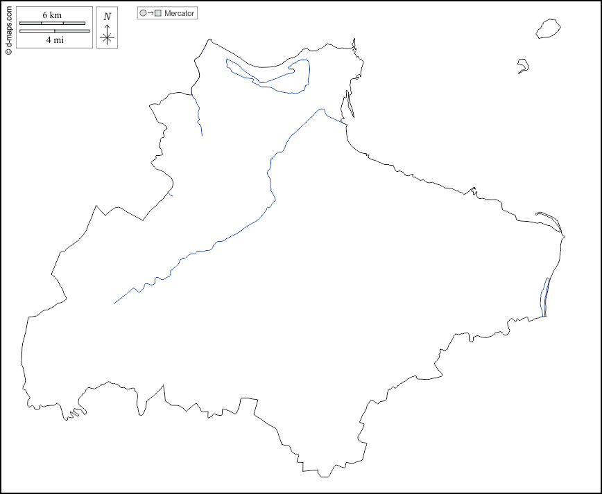 モナスティル県 : d-maps.com: 無料地図, 無料の空の地図, 無料のアウトラインマップ, 無料のベースマップ
 : 輪郭, 川と湖, 白い