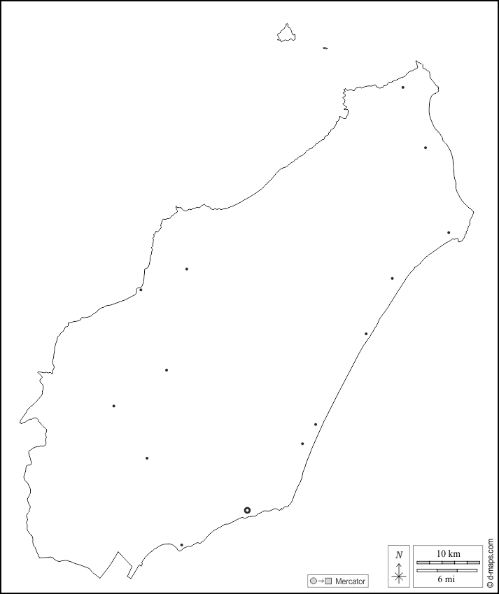 Nabeul : d-maps.com: mappa gratuita, mappa muta gratuita, cartina muta gratuita : contorni, principali città, bianco