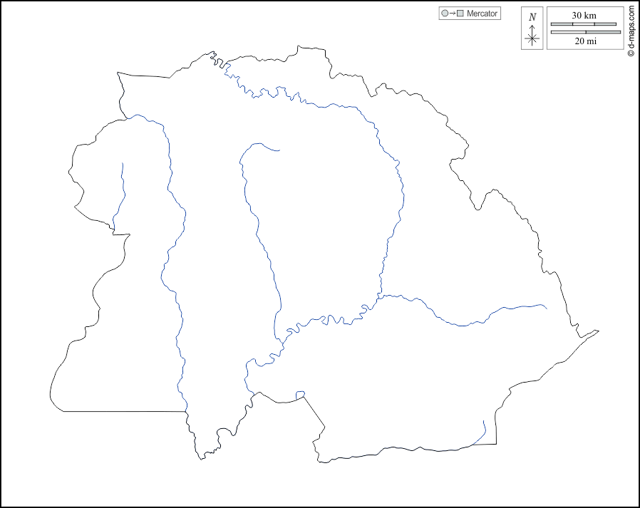 Copperbelt : d-maps.com: mapa livre, mapa em branco livre, mapa livre do esboço, mapa básico livre
 : contornos, hidrografia, branco