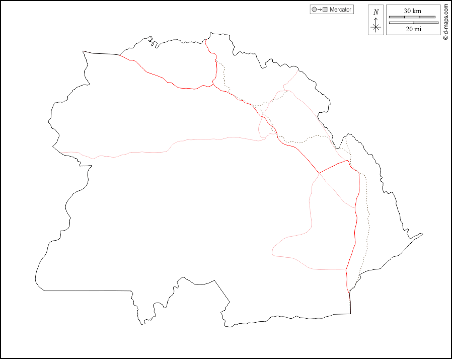 Copperbelt : d-maps.com: mapa livre, mapa em branco livre, mapa livre do esboço, mapa básico livre
 : contornos, estradas, branco