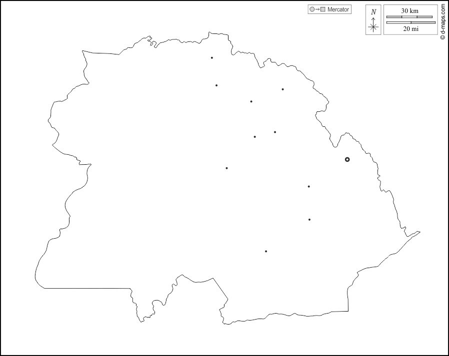 Copperbelt : d-maps.com: mapa livre, mapa em branco livre, mapa livre do esboço, mapa básico livre
 : contornos, principais cidades, branco